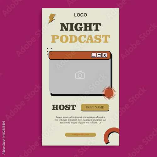 Retro Night Podcast social media stories template for online show and live streaming event