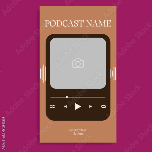 Podcast promotion social media story template with media player interface and audio waveform