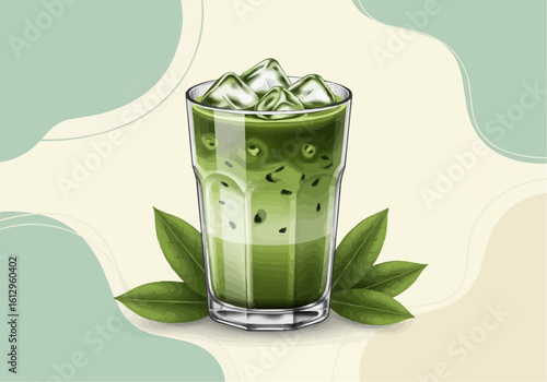 Iced Matcha Latte with Matcha Green Tea Leaves