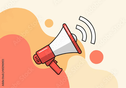 Megaphone Emitting Sound Waves Announcement Illustration