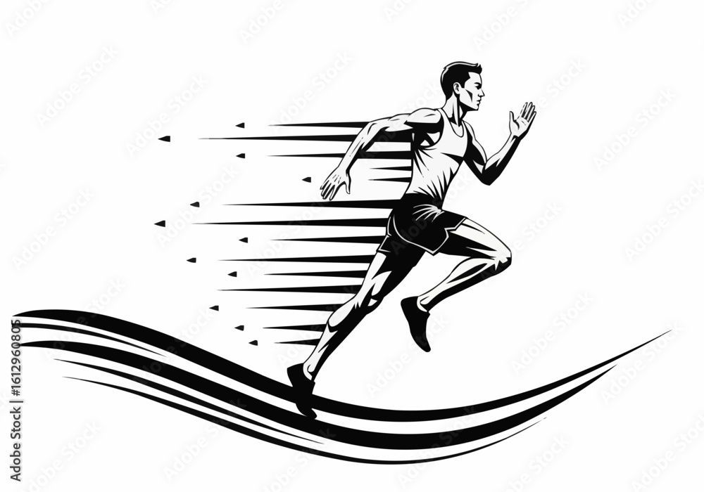 Fototapeta premium Athlete Sprinting with Motion Trail Illustration