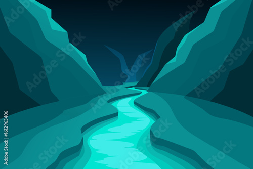 Majestic mountain river landscape under a vast blue sky, capturing the essence of nature's serene beauty