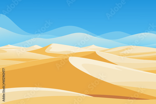 Warm sun setting over vast Sahara sand dunes, a breathtaking desert landscape for adventure travel