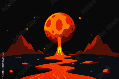 Spooky Halloween night landscape with a full moon, silhouetted trees, and a lone pumpkin, perfect for a vector illustration of autumn horror