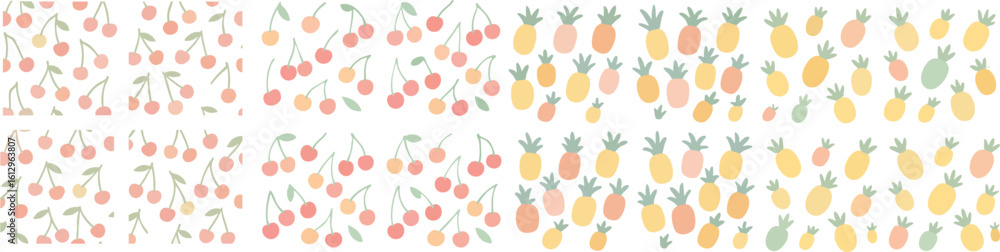 Obraz premium Seamless Pattern with Cherries and Pineapples.
