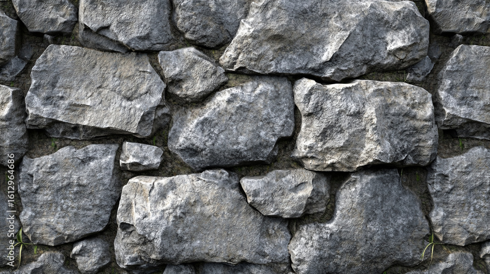 A textured stone wall with small plants growing in the crevices A textured stone wall with small plants growing in the crevices