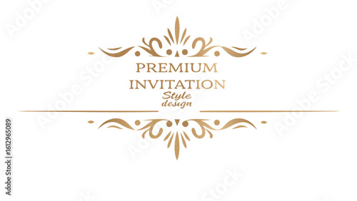 Elegant gold invitation frame design with floral ornaments and premium invitation text inside it