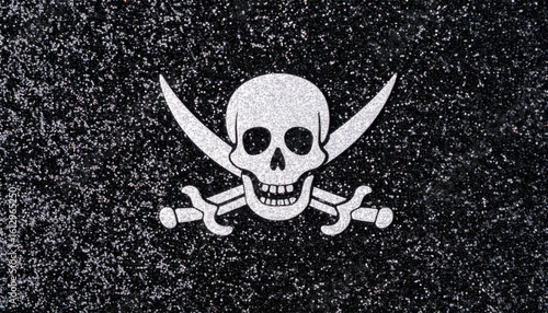 Pirate Flag Made of Glitter. Skull and Swords Sign.