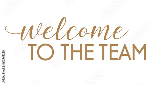 Welcome to the team in gold text with a script font and a sans serif font combination design element