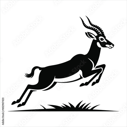 Wallpaper Mural Leaping black antelope silhouette vector logo icon. Dynamic jumping wild gazelle graphic on a white background. Torontodigital.ca
