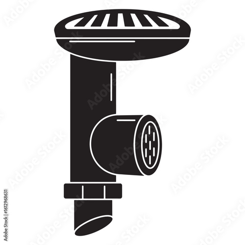 Black and white plumbing fixture illustration representing a pipe drain water system