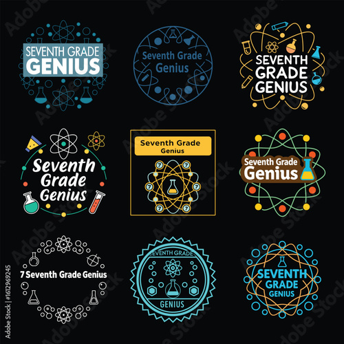 set of Back to school seventh grade genius t shirt designs