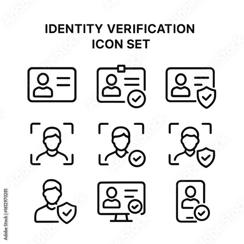 Identity verification security icons. Outline symbols. Line design