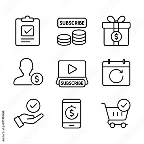 Billing subscription vector icons. Outline symbols. Line design