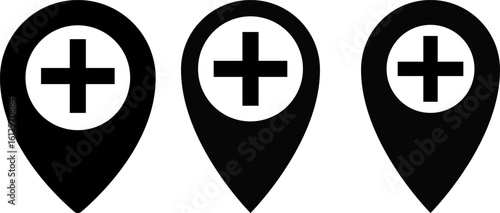 Medical location icon. healthcare map point. healthcare cross symbol. representing medical facility. pointer pinpoint emergency assistance
