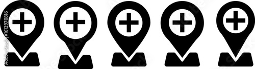 Medical location pin icon set. emergency services occupation.  global positioning system. pin sign symbols. healthcare map marker
