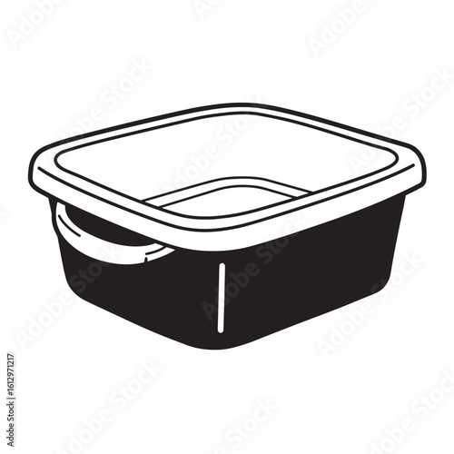 Monochrome illustration of a rectangular basin or tray commonly used for household activities.