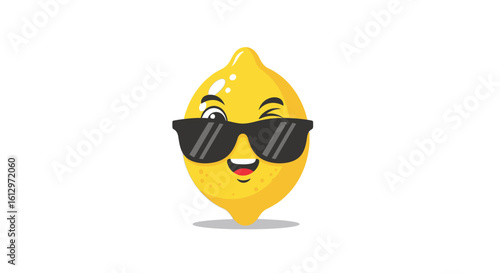 A cartoon lemon wearing sunglasses, winking playfully.
