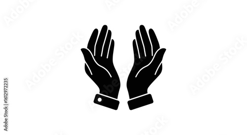 Silhouette of two hands raised in prayer, a simple graphic representation of supplication.