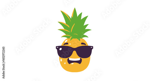 A cheerful, anthropomorphic pineapple wearing sunglasses, smiling widely, against a white background.