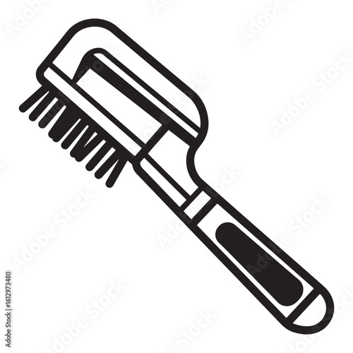 Vector illustration of a simple shoe brush with black and white outline design