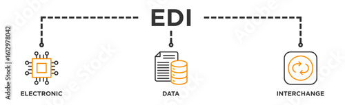 EDI banner web icon illustration concept for electronic data interchange of business documents standard format with a cloud server, exchange, database, file, chart, automation, and process icon