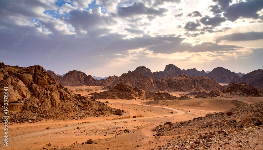 Naklejka premium Desert landscape with dramatic clouds