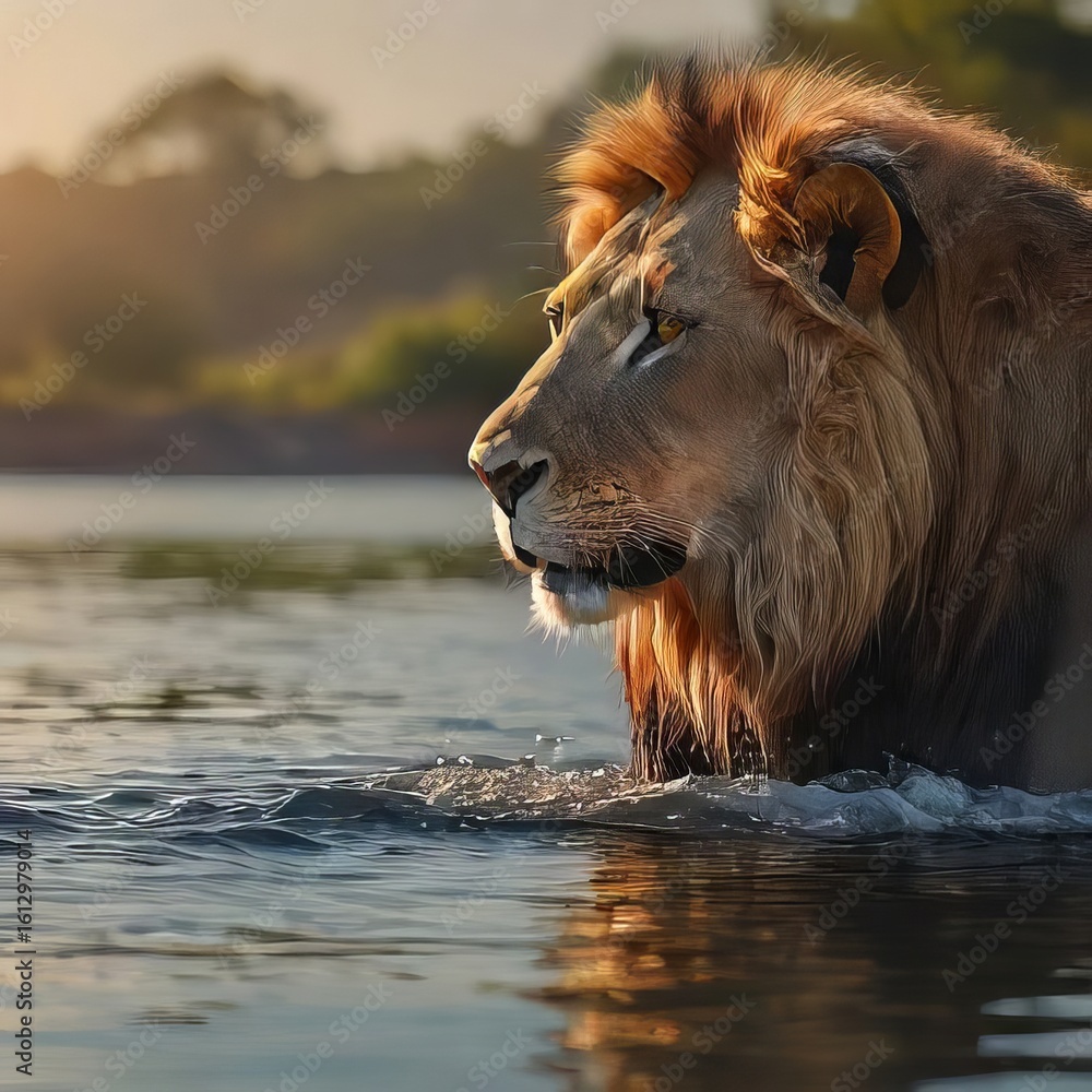 Naklejka premium lion in the water