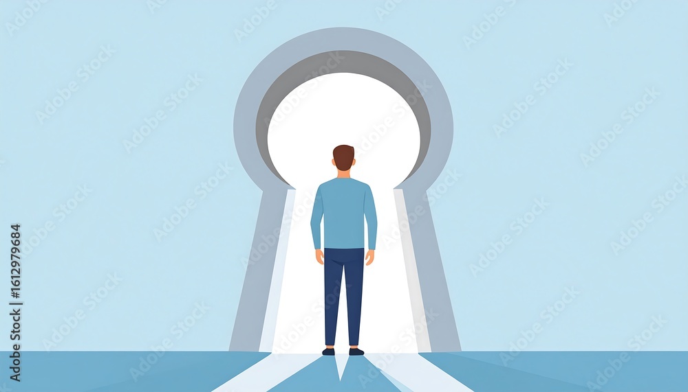 Obraz premium Man facing a keyhole-shaped opening