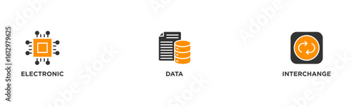 EDI banner web icon illustration concept for electronic data interchange of business documents standard format with a cloud server, exchange, database, file, chart, automation, and process icon