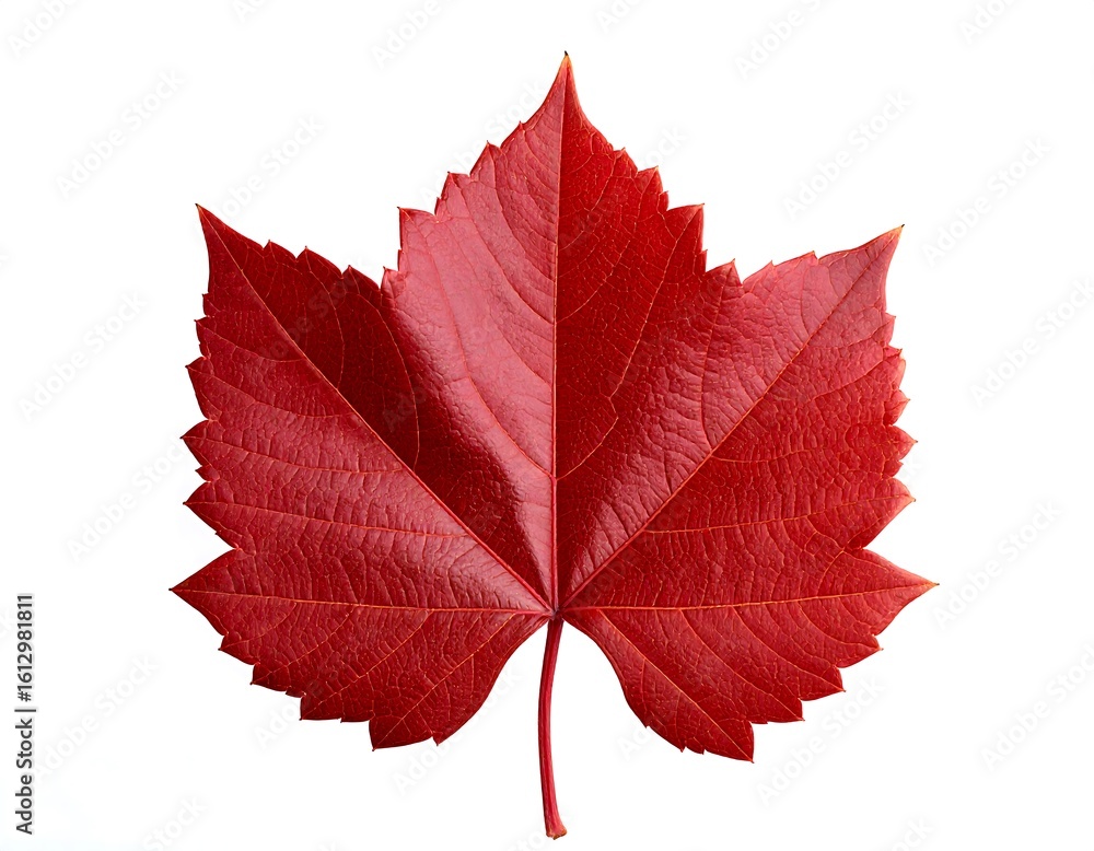 Naklejka premium Vibrant red autumn leaf, detailed veins