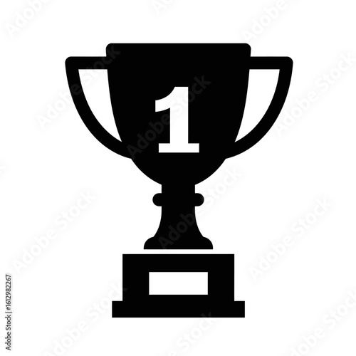 Simple Black Trophy Icon Representing First Place Achievement and Victory