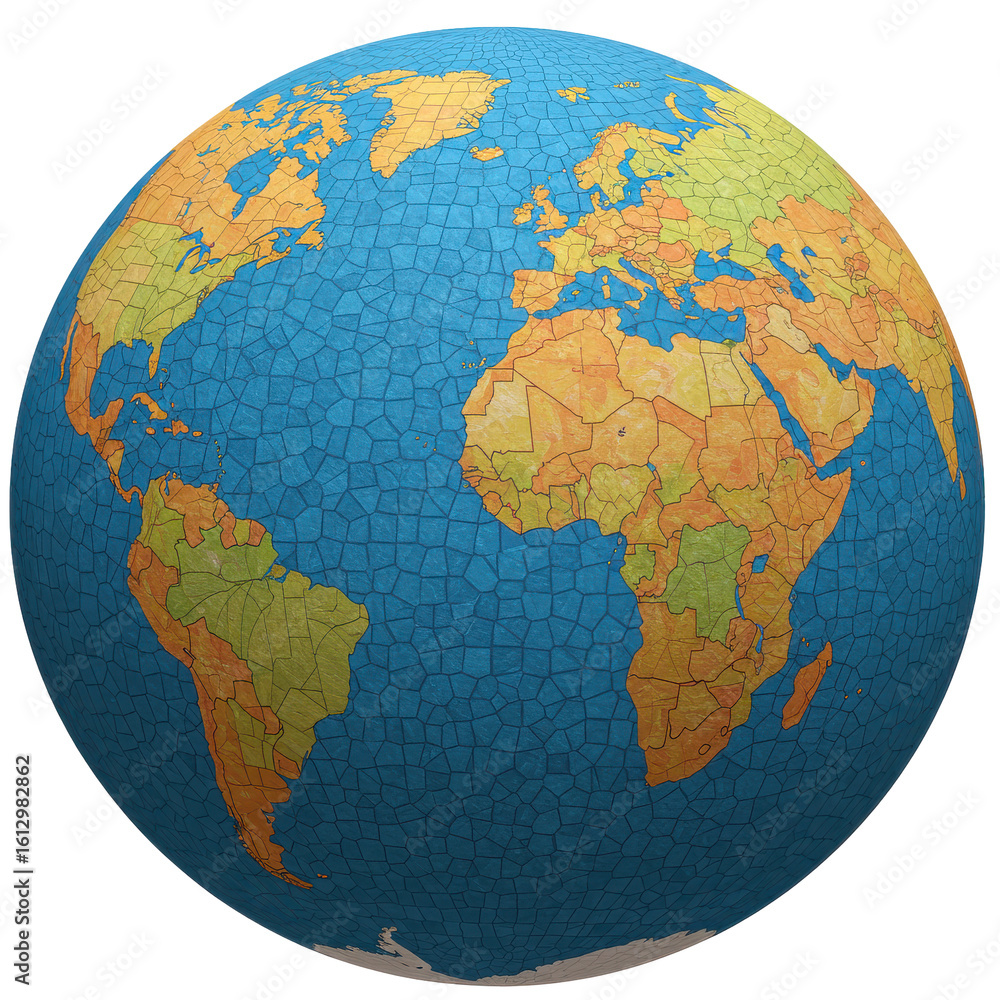 Fototapeta premium Colorful globe illustrating the world?s continents with a textured surface, ideal for educational use