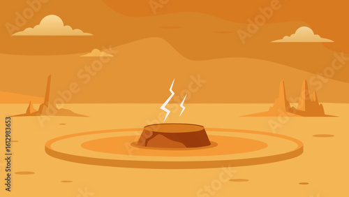 Desert landscape illustration with sand dunes at sunset