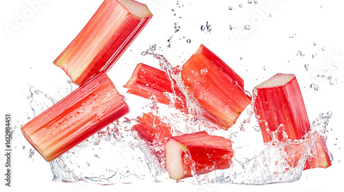 Rhubarb stack with half slice falling png