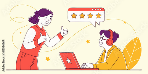 Customer service representative receives positive feedback and a five star rating
