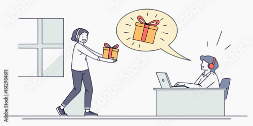 Cartoon vector illustration of a business woman working on her computer in an office