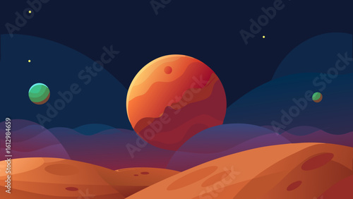 Abstract nocturnal landscape with moon, stars, and clouds, a mystical space for text