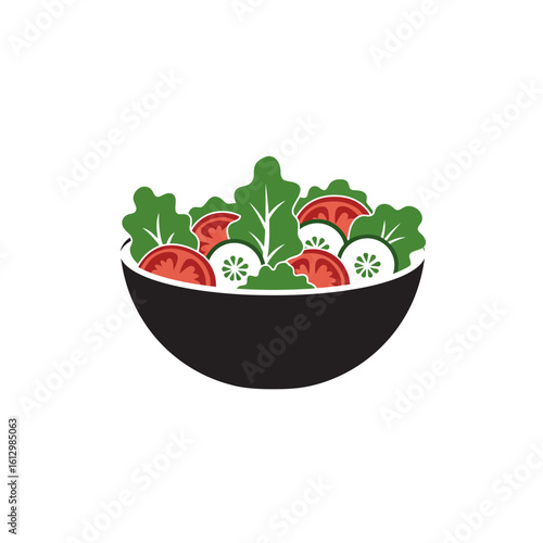 Fresh salad bowl with lettuce tomatoes and cucumbers on white background