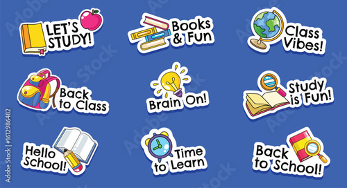 Set of hand drawn back to school fun sticker vector illustration