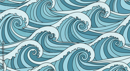 Seamless pattern of stylized ocean waves. Abstract water background with a dynamic rolling sea concept for wallpaper or texture.