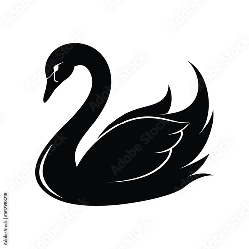 Elegant black swan silhouette floating gracefully on a clean background vector design