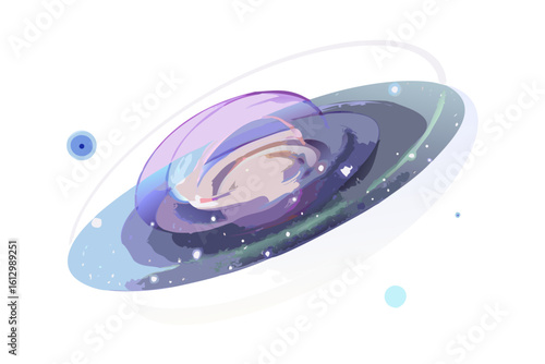 Stylized planet with rings and moons in deep space