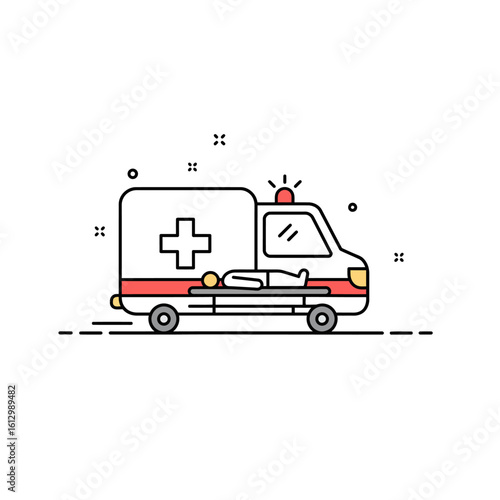 Ambulance with Patient on Stretcher Vector Illustration for Medical Emergency