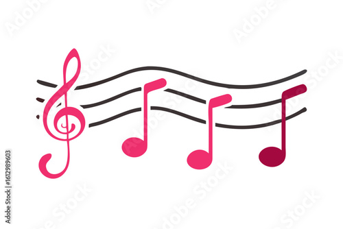 Pink musical notes and treble clef on black background