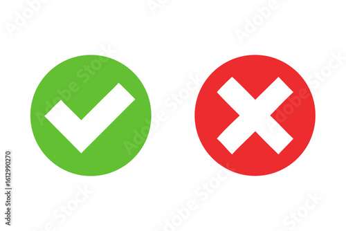 Green check mark and red cross symbols on black background