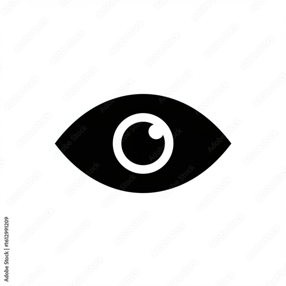Simple black eye icon on a clean white background representing vision and observation Simple black eye icon on a clean white background representing vision and observation