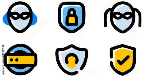 Collection of security icons shield protection privacy safety access lock hacker antivirus safeguard secure data on transparent background