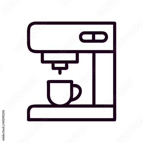 Coffee machine brewing coffee in simple line art design, concept of icon   