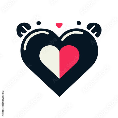 Modern minimalist heart and knitting needles icon in flat style, perfect for crafting, DIY, knitting community logos, love-themed or hobby-related creative designs.